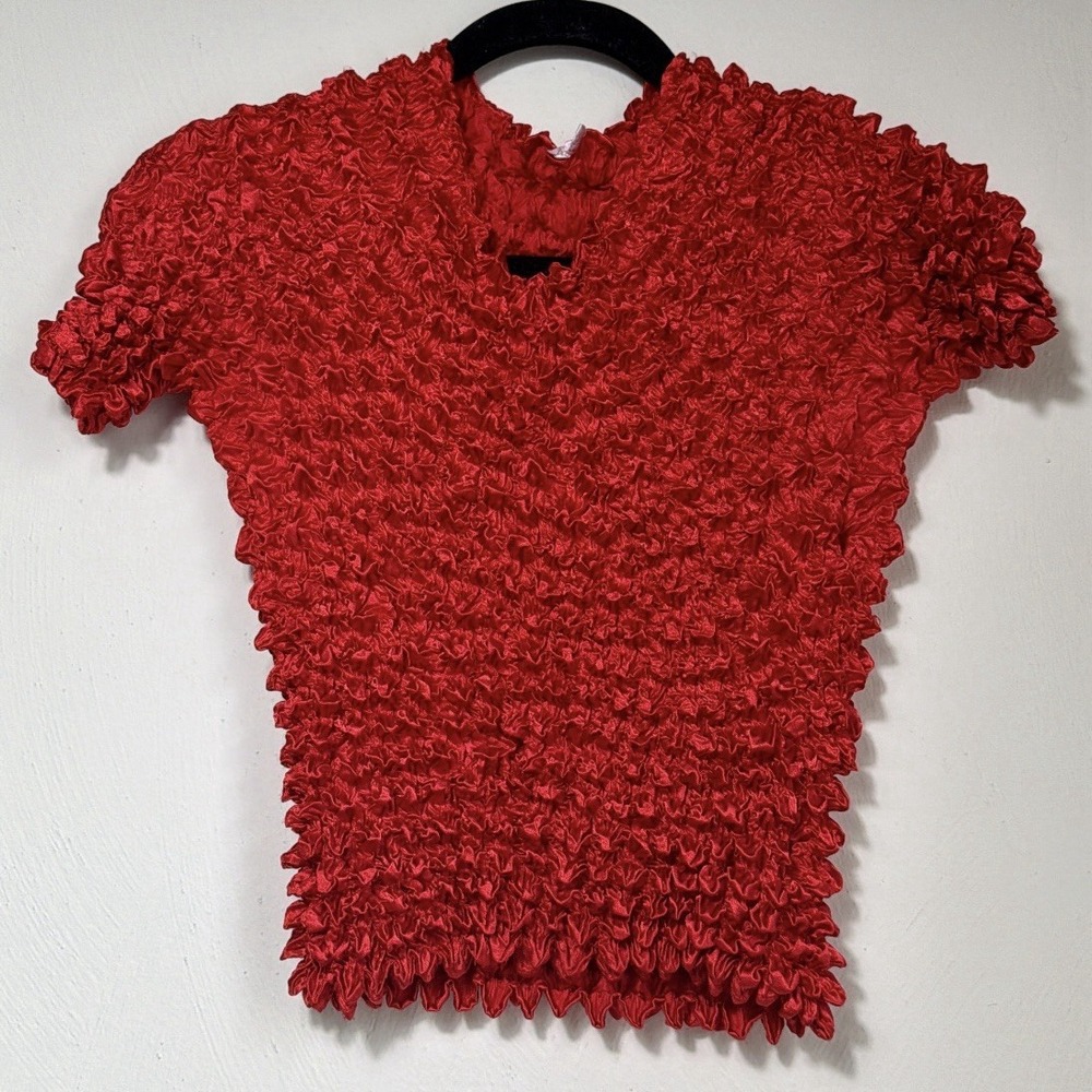 Y2K Popcorn Scrunchie Bubble Short Sleeve Vintage Shirt Red OS